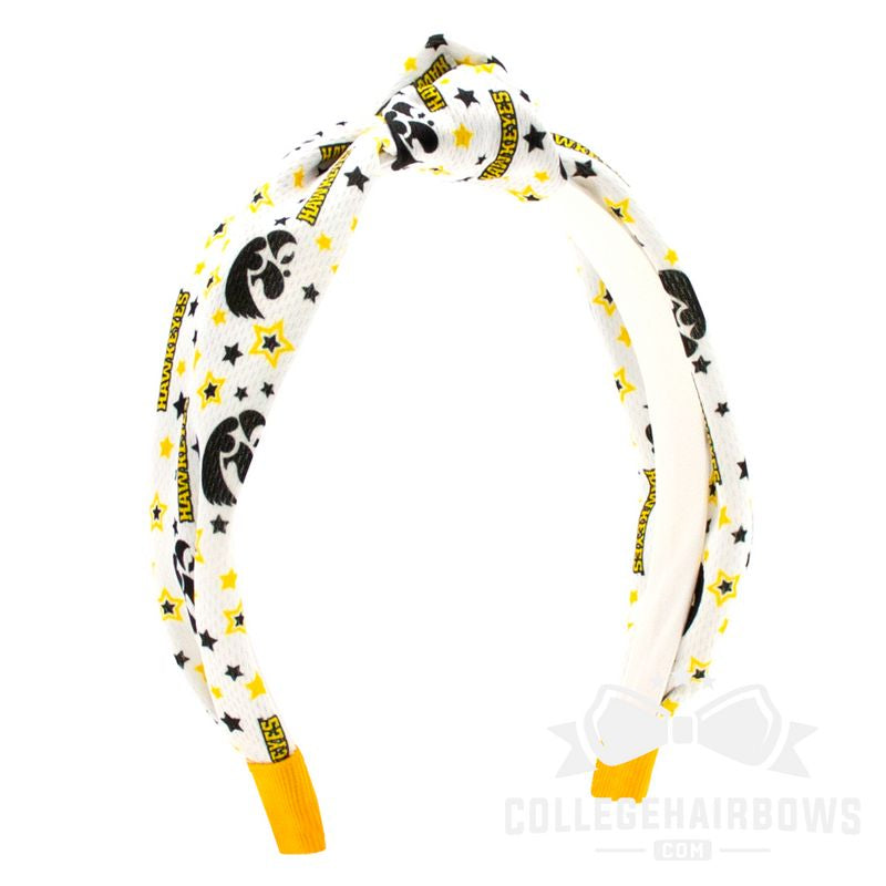 Iowa Logo Print Soft Ripple-Textured Knot Wrap Headband