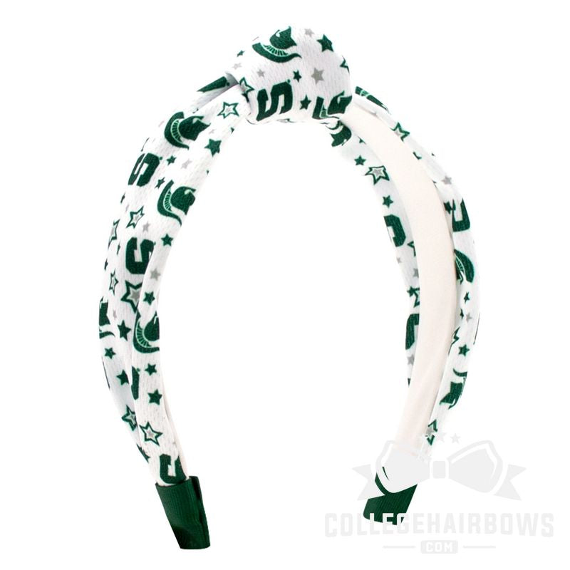 Michigan State Logo Print Soft Ripple-Textured Knot Wrap Headband