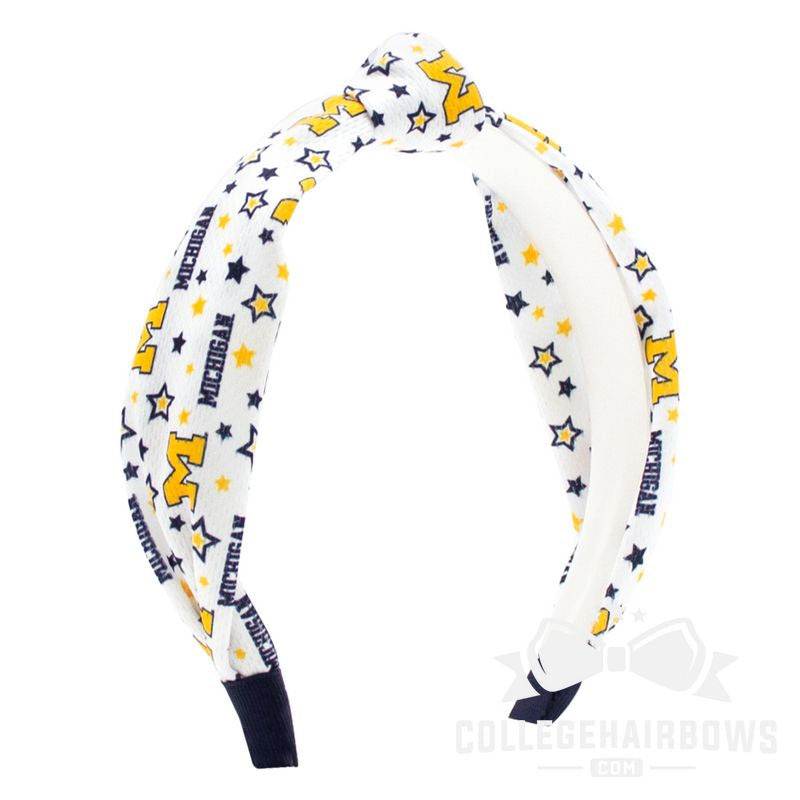Michigan Logo Print Soft Ripple-Textured Knot Wrap Headband