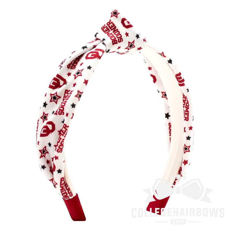 Oklahoma Logo Print Soft Ripple-Textured Knot Wrap Headband