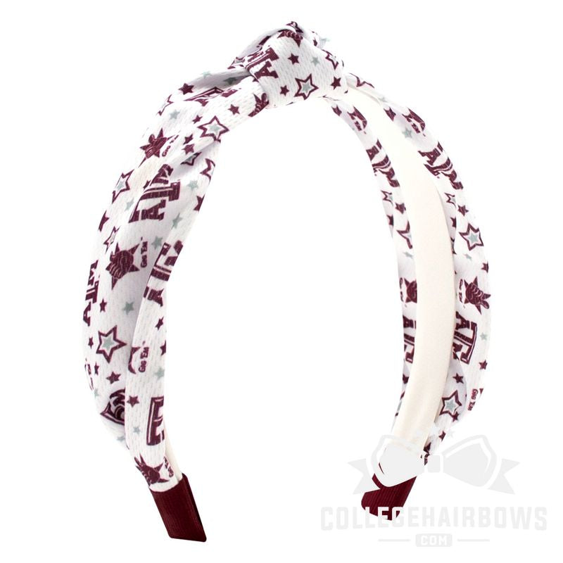 Texas A&M Logo Print Soft Ripple-Textured Knot Wrap Headband