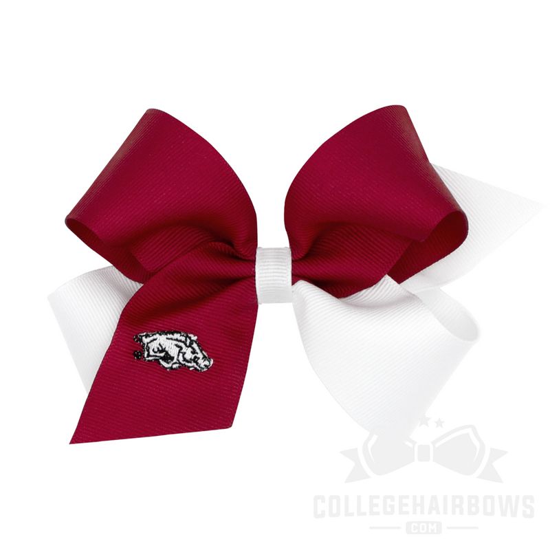 Arkansas Medium Two-tone Embroidered Grosgrain Hair Bow