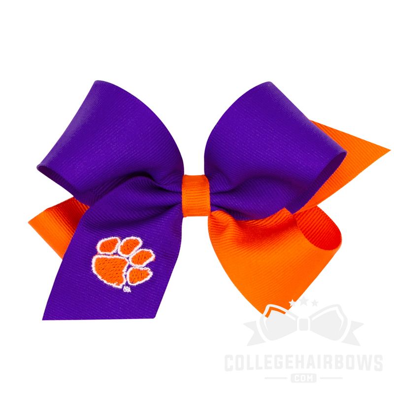 Clemson Medium Two-tone Embroidered Grosgrain Hair Bow