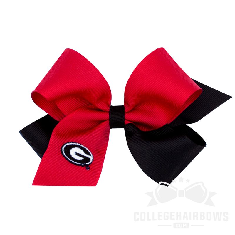 University of Georgia Medium Two-tone Embroidered Grosgrain Hair Bow