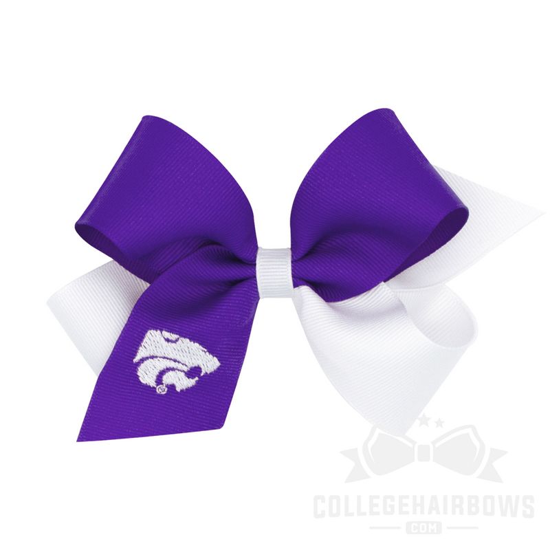 Kansas State Medium Two-tone Embroidered Grosgrain Hair Bow