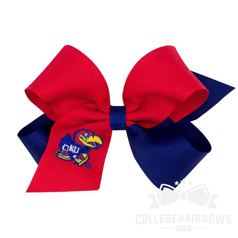 University of Kansas Medium Two-tone Embroidered Grosgrain Hair Bow