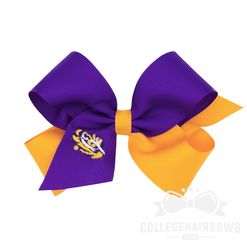 Louisiana State Medium Two-tone Embroidered Grosgrain Hair Bow