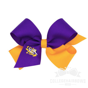 Louisiana State Medium Two-tone Embroidered Grosgrain Hair Bow