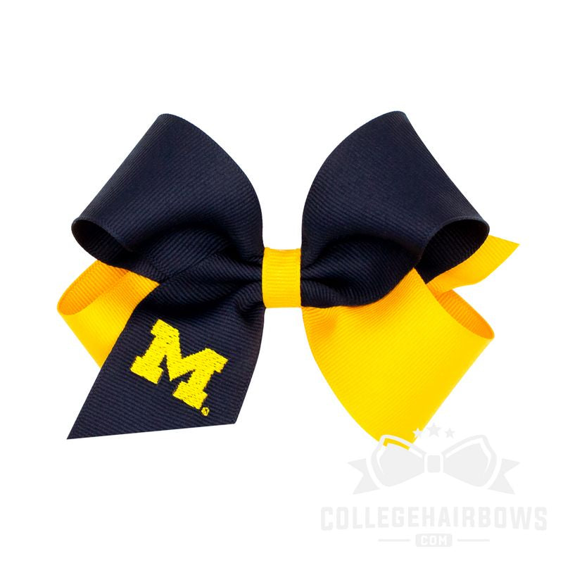 University of Michigan Medium Two-tone Embroidered Grosgrain Hair Bow