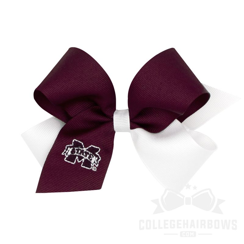 Mississippi State Medium Two-tone Embroidered Grosgrain Hair Bow