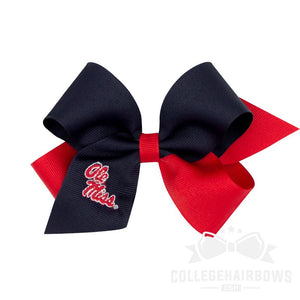 Ole Miss Medium Two-tone Embroidered Grosgrain Hair Bow