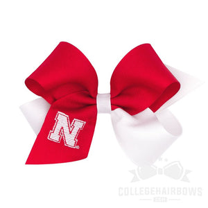 Nebraska Medium Two-tone Embroidered Hair Bow