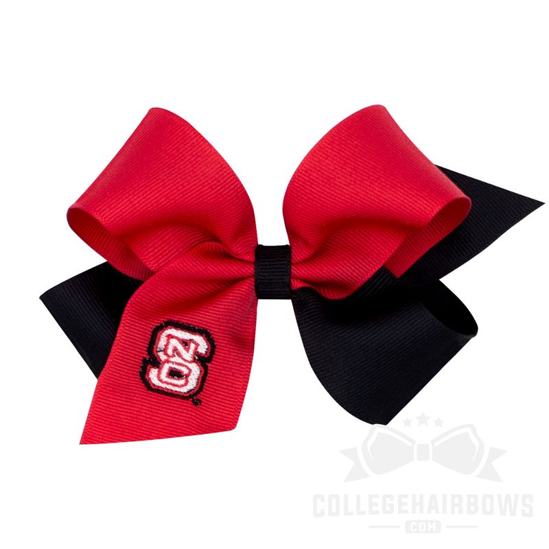 North Carolina State Medium Two-tone Embroidered Grosgrain Hair Bow