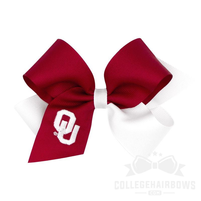 University of Oklahoma Medium Two-tone Embroidered Grosgrain Hair Bow