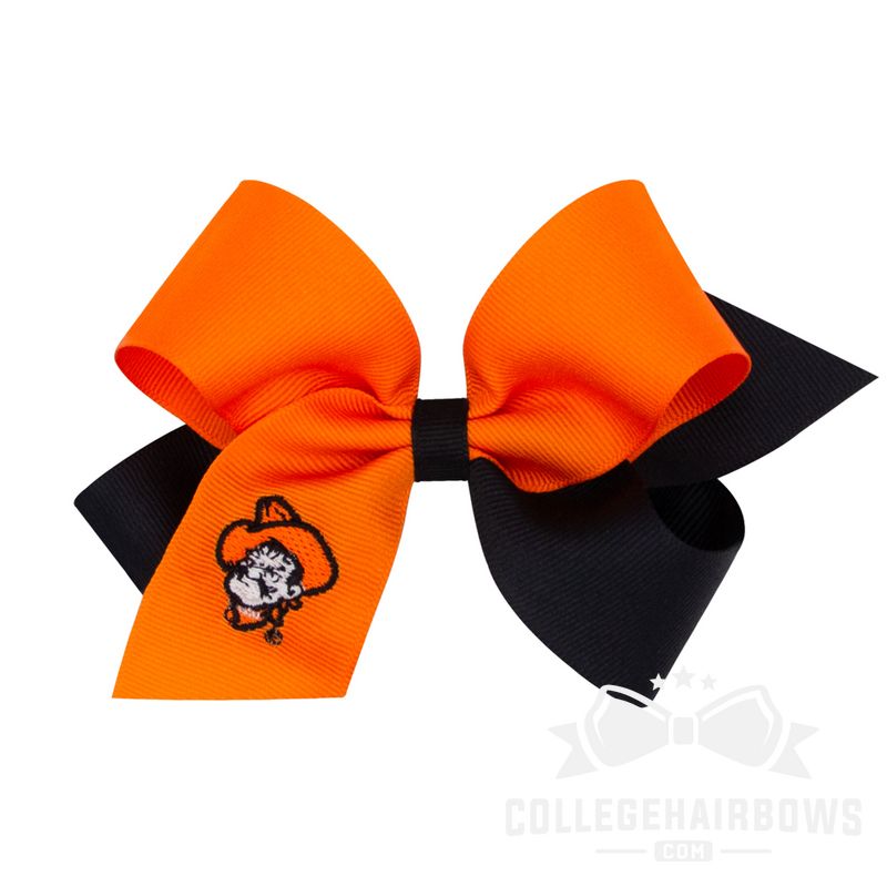 Oklahoma State Medium Two-tone Embroidered Grosgrain Hair Bow