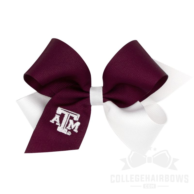 Texas A&M Medium Two-tone Embroidered Grosgrain Hair Bow