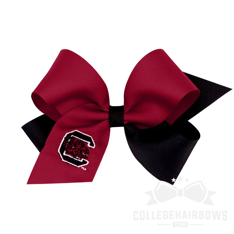 South Carolina Medium Two-tone Embroidered Grosgrain Hair Bow