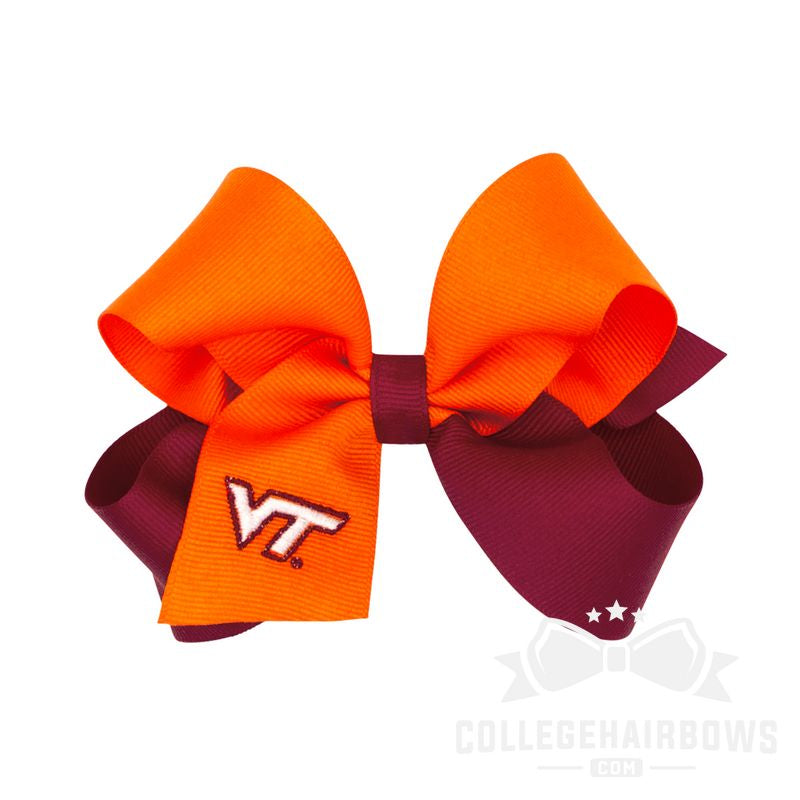 Virginia Tech Medium Two-tone Embroidered Grosgrain Hair Bow