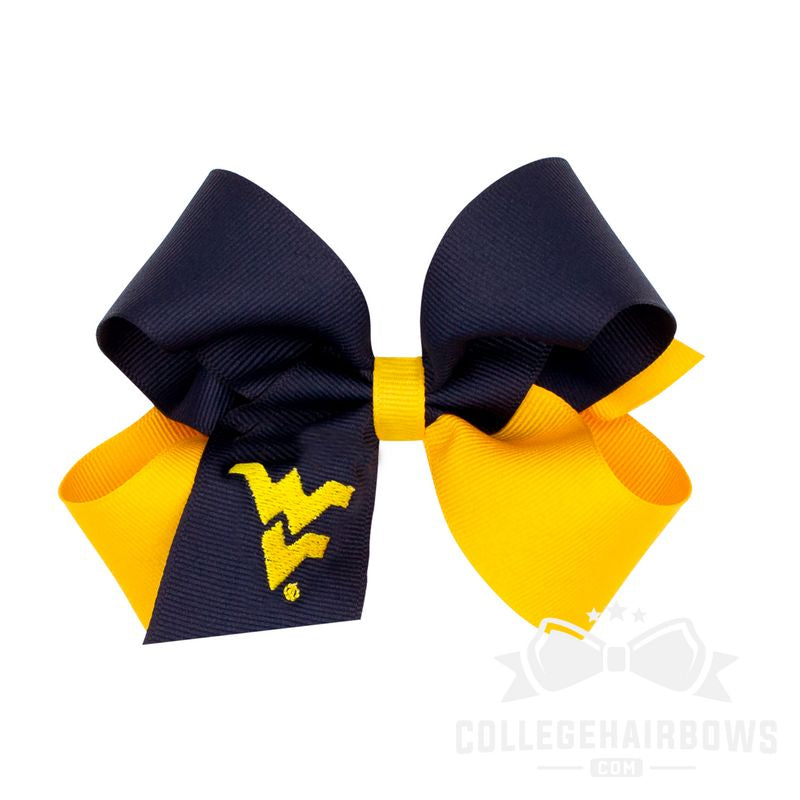 West Virginia Medium Two-tone Embroidered Grosgrain Hair Bow