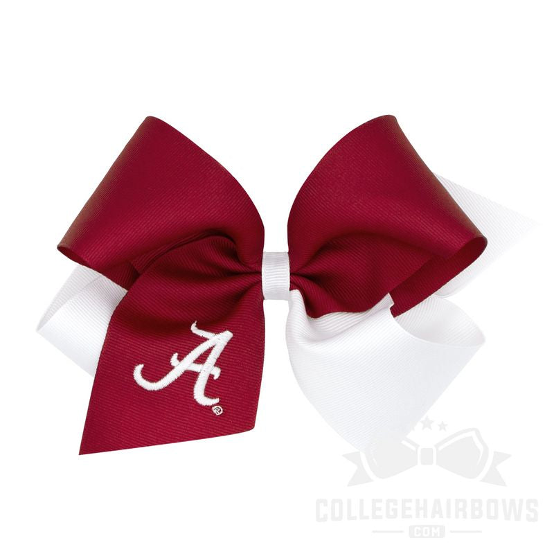 Alabama King Two-tone Grosgrain Hair Bow with Embroidered Logo