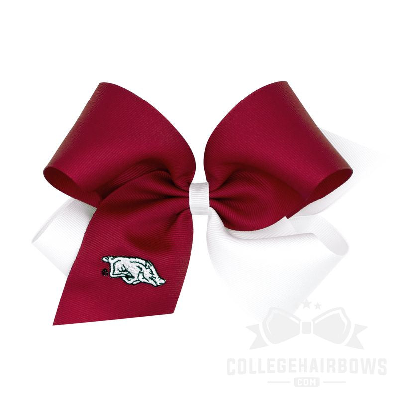 Arkansas King Two-tone Grosgrain Hair Bow with Embroidered Logo