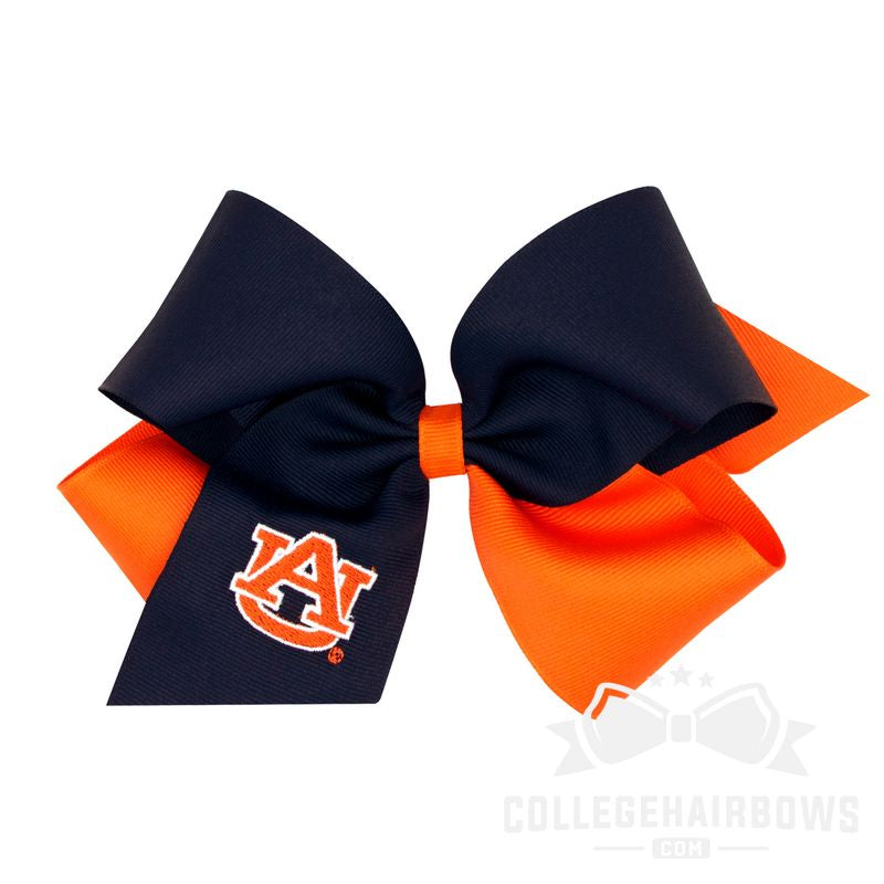 Auburn King Two-tone Grosgrain Hair Bow with Embroidered Logo