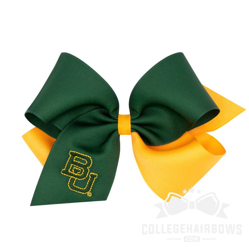 Baylor King Two-tone Grosgrain Hair Bow with Embroidered Logo