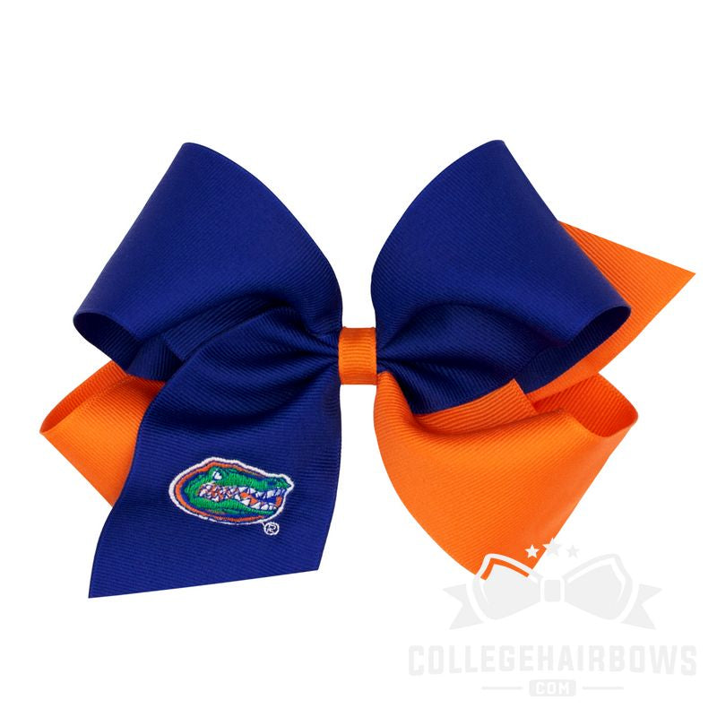 University of Florida King Two-tone Grosgrain Hair Bow with Embroidered Logo