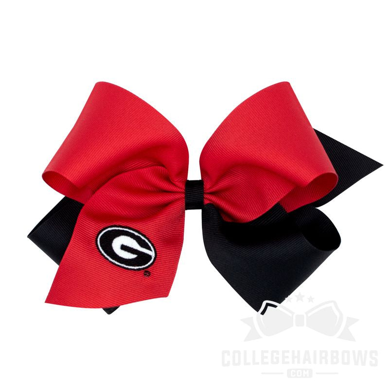 University of Georgia King Two-tone Grosgrain Hair Bow with Embroidered Logo