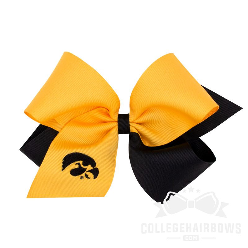 University of Iowa King Two-tone Grosgrain Hair Bow with Embroidered Logo