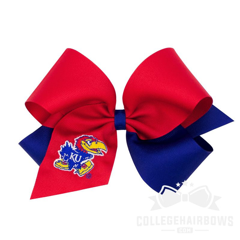 University of Kansas King Two-tone Grosgrain Hair Bow with Embroidered Logo