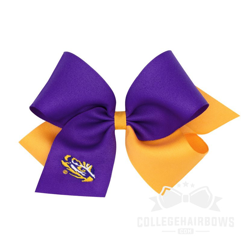 Louisiana State King Two-tone Grosgrain Hair Bow with Embroidered Logo