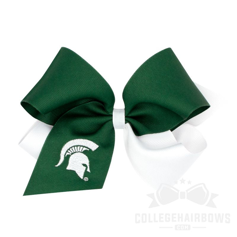 Michigan State King Two-tone Grosgrain Hair Bow with Embroidered Logo