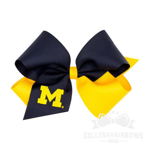 University of Michigan King Two-tone Grosgrain Hair Bow with Embroidered Logo