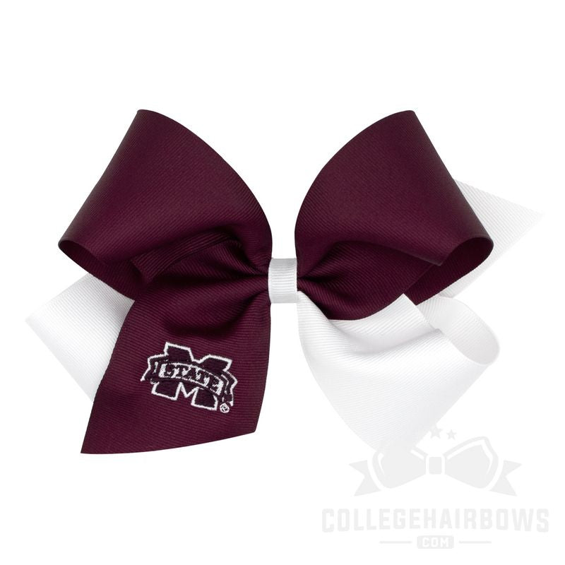 Mississippi State King Two-tone Grosgrain Hair Bow with Embroidered Logo