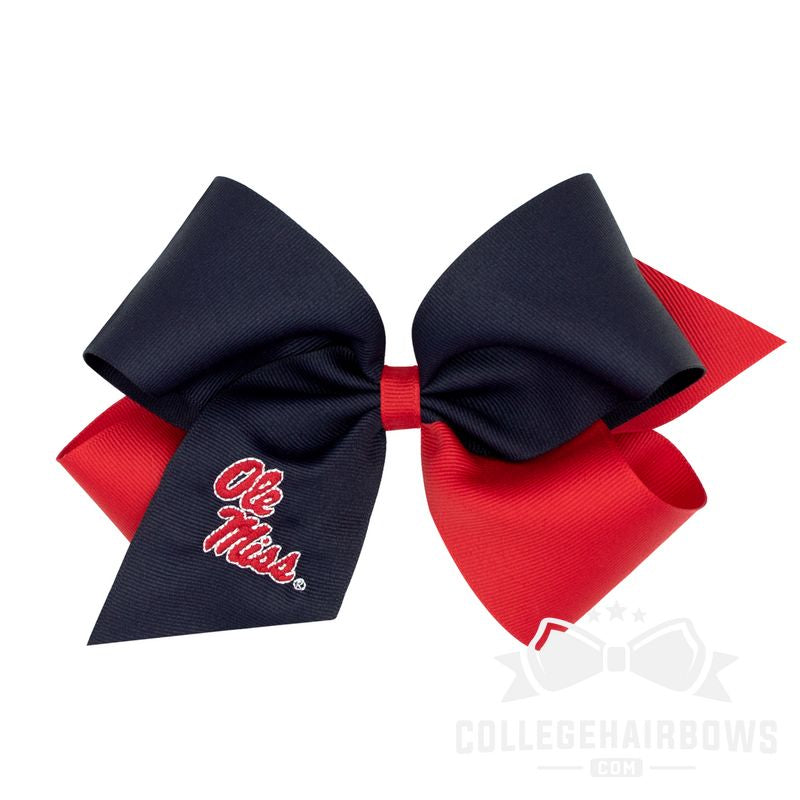 Ole Miss King Two-tone Grosgrain Hair Bow with Embroidered Logo