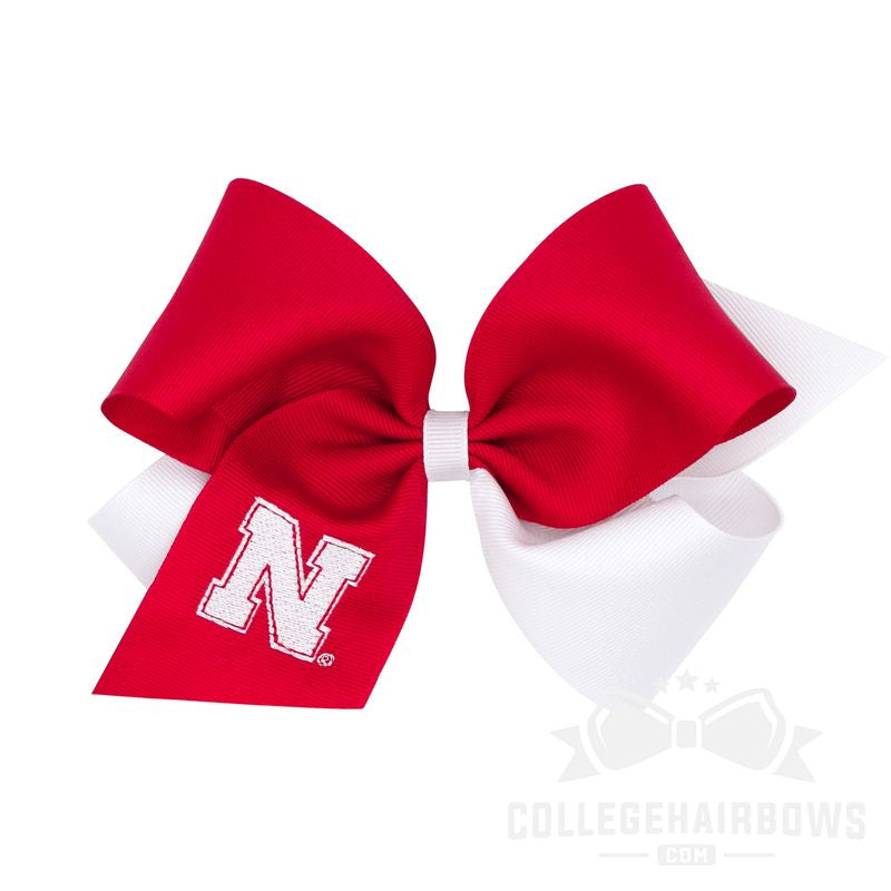 King Two-tone Grosgrain Hair Bow with Embroidered Collegiate Logo