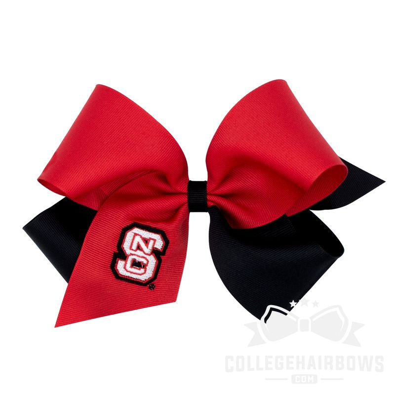 North Carolina State King Two-tone Grosgrain Hair Bow with Embroidered Logo