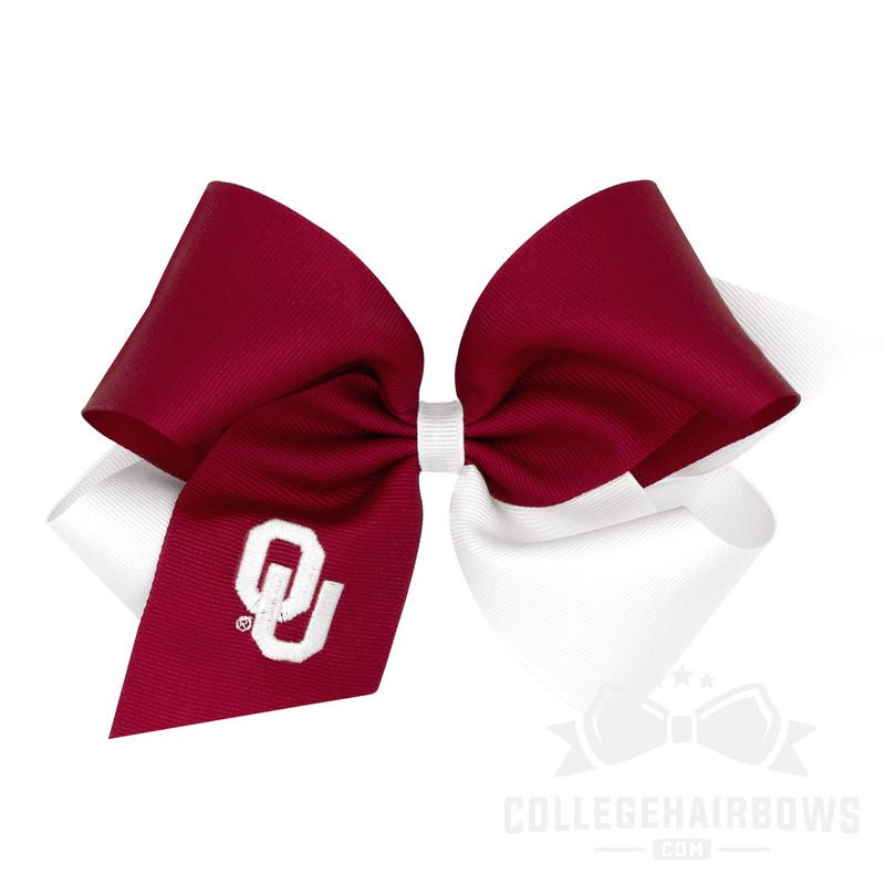 University of Oklahoma King Two-tone Grosgrain Hair Bow with Embroidered Logo