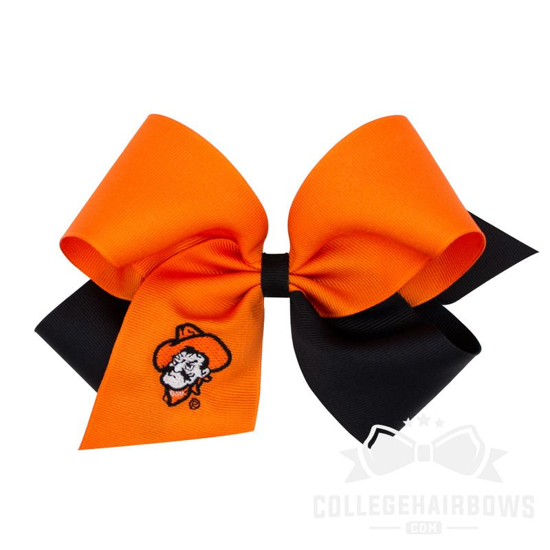 Oklahoma State King Two-tone Grosgrain Hair Bow with Embroidered Logo