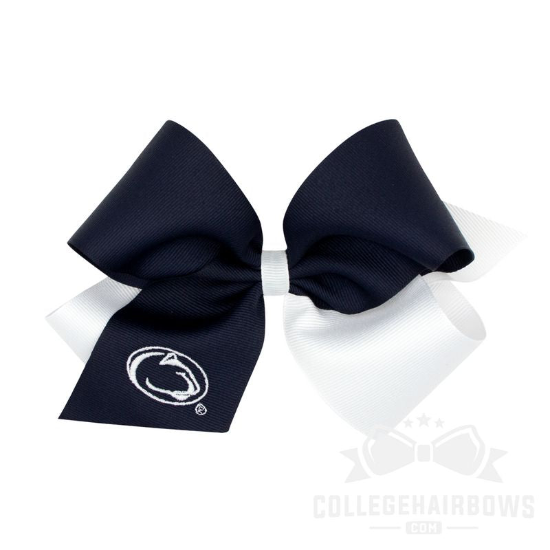 Penn State King Two-tone Grosgrain Hair Bow with Embroidered Logo