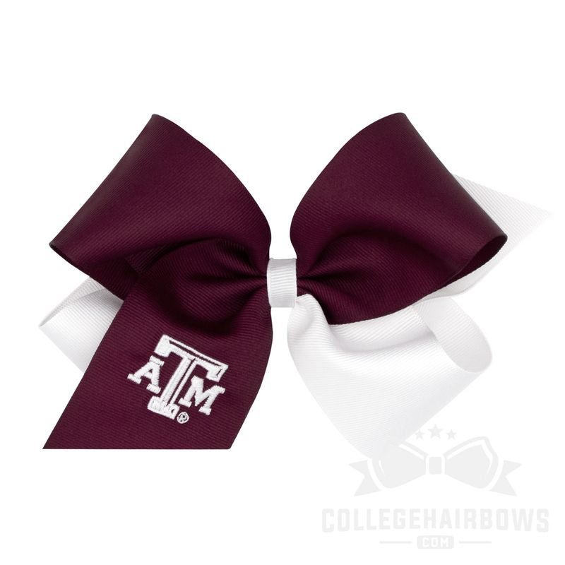 Texas A&M King Two-tone Grosgrain Hair Bow with Embroidered Logo