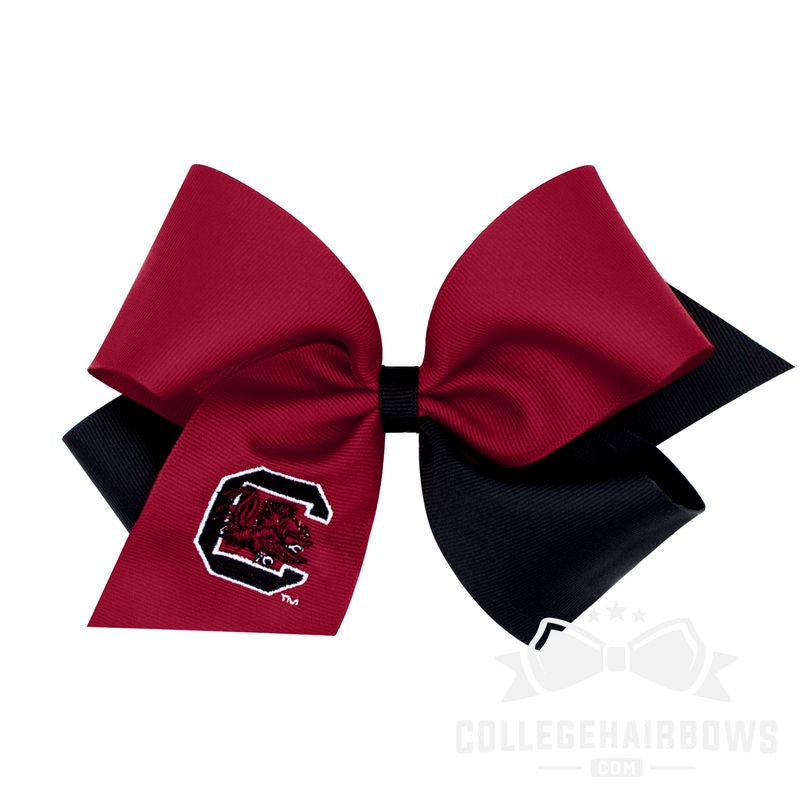 South Carolina King Two-tone Grosgrain Hair Bow with Embroidered Logo