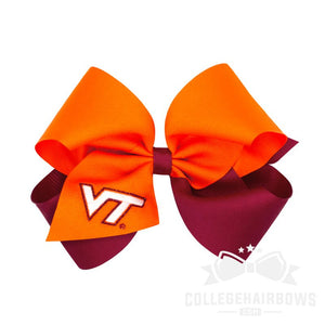 Virginia Tech King Two-tone Grosgrain Hair Bow with Embroidered Logo