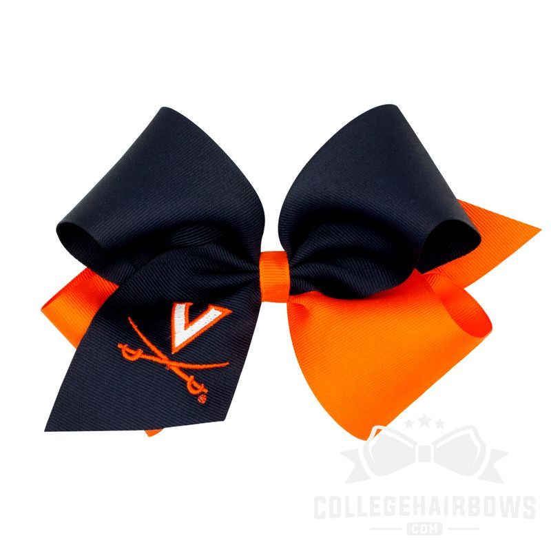 Virginia King Two-tone Grosgrain Hair Bow with Embroidered Logo