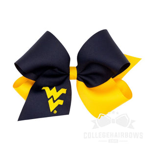 West Virginia King Two-tone Grosgrain Hair Bow with Embroidered Logo