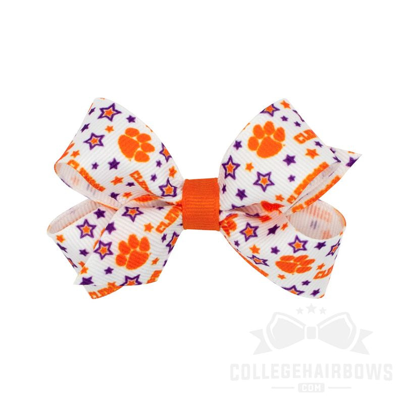 Clemson Mini Signature Logo Print Grosgrain Hair Bow