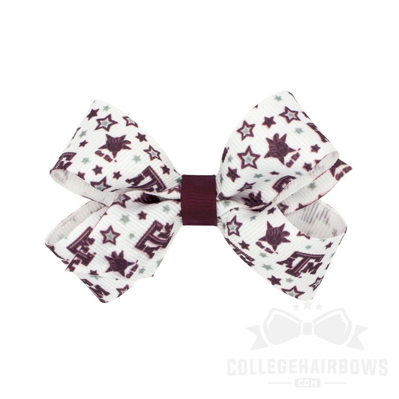 Texas A&M Mini Signature Collegiate Logo Print Grosgrain Hair Bow