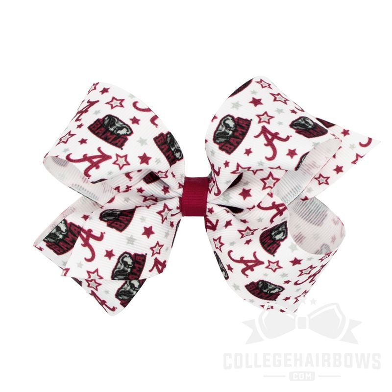 Alabama Medium Logo Print Grosgrain Hair Bow