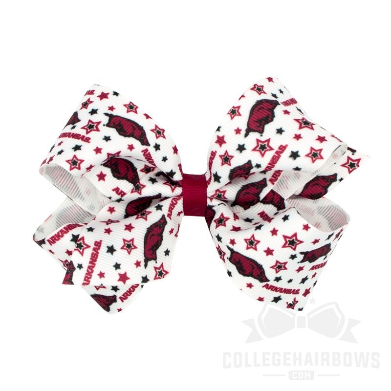 Arkansas Medium Logo Print Grosgrain Hair Bow